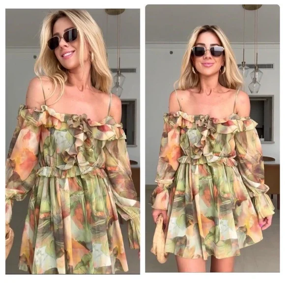 ❌SOLD❌ ZARA Ruffle Printed Tulle Dress - Picture 9 of 9